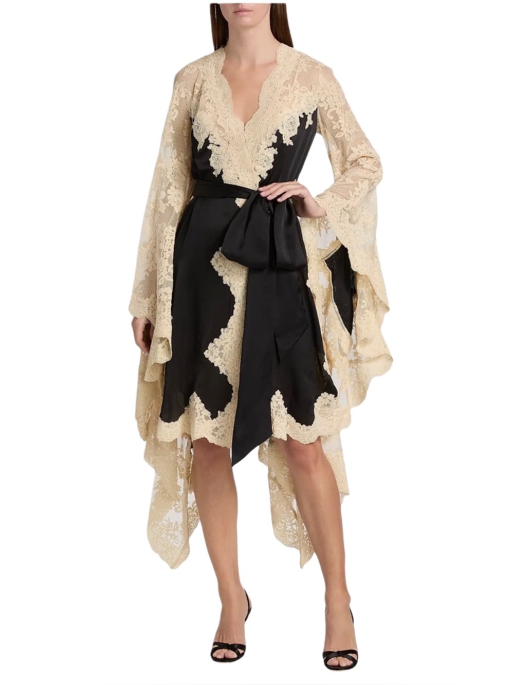 Zimmermann NWT Size 0 Hypnotic Satin Lace Drape Wrap Dress Black Ivory